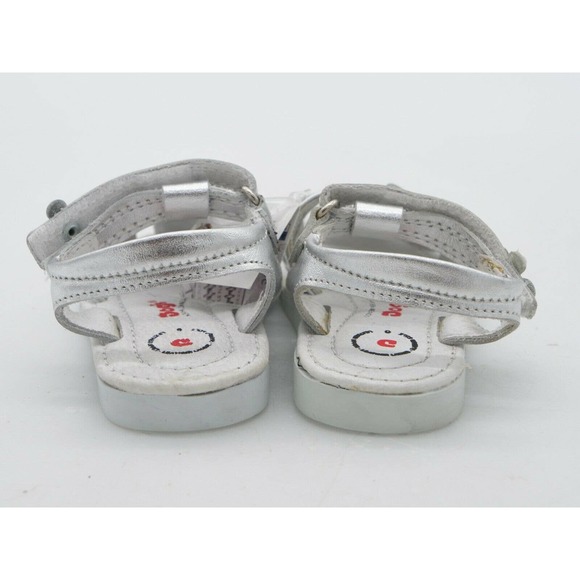 Dogi Sandals Baby Size 6 Silver Glitter Flower Strappy Slingback Hook & Loop - Picture 7 of 9